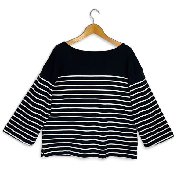 Land's End Women's Striped 3/4 Sleeve Top Size L Black White Boat Sleeve Shirt - Picture 5 of 9